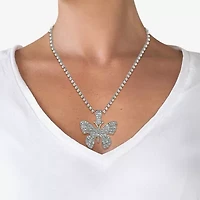 JS Jessica Simpson Silver Tone Womens Crystal Alloy Butterfly 18 1/2 Inch Pendant Necklace