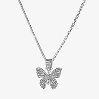 JS Jessica Simpson Silver Tone Womens Crystal Alloy Butterfly 18 1/2 Inch Pendant Necklace