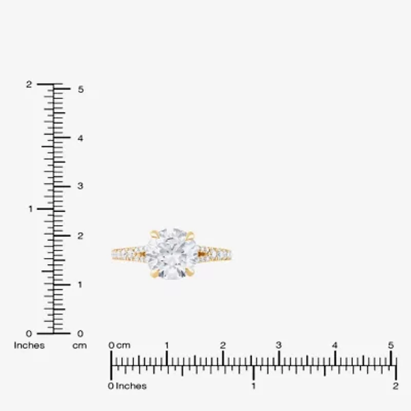 (F / Vs2) Womens 3 CT. T.W. Lab Grown White Diamond 14K Gold Round Side Stone Engagement Ring
