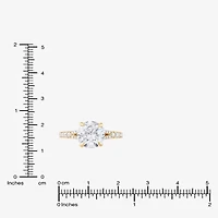 (F / Vs2) Womens 3 CT. T.W. Lab Grown White Diamond 14K Gold Round Side Stone Engagement Ring