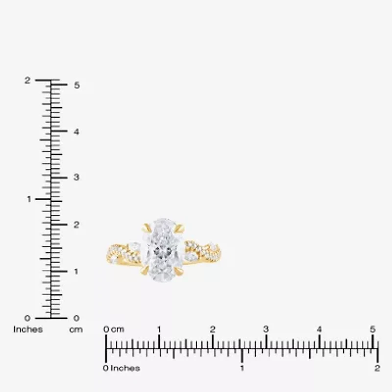 Signature By Modern Bride (F / Vs2) Womens 3 1/4 CT. T.W. Lab Grown White Diamond 14K Gold Oval Side Stone Engagement Ring