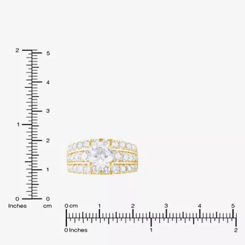 (F / Vs2) Womens 3 1/3 Ct. T.W. Lab Grown White Diamond 10K Gold Round Side Stone Engagement Ring