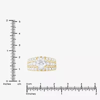 (F / Vs2) Womens 3 1/3 Ct. T.W. Lab Grown White Diamond 10K Gold Round Side Stone Engagement Ring