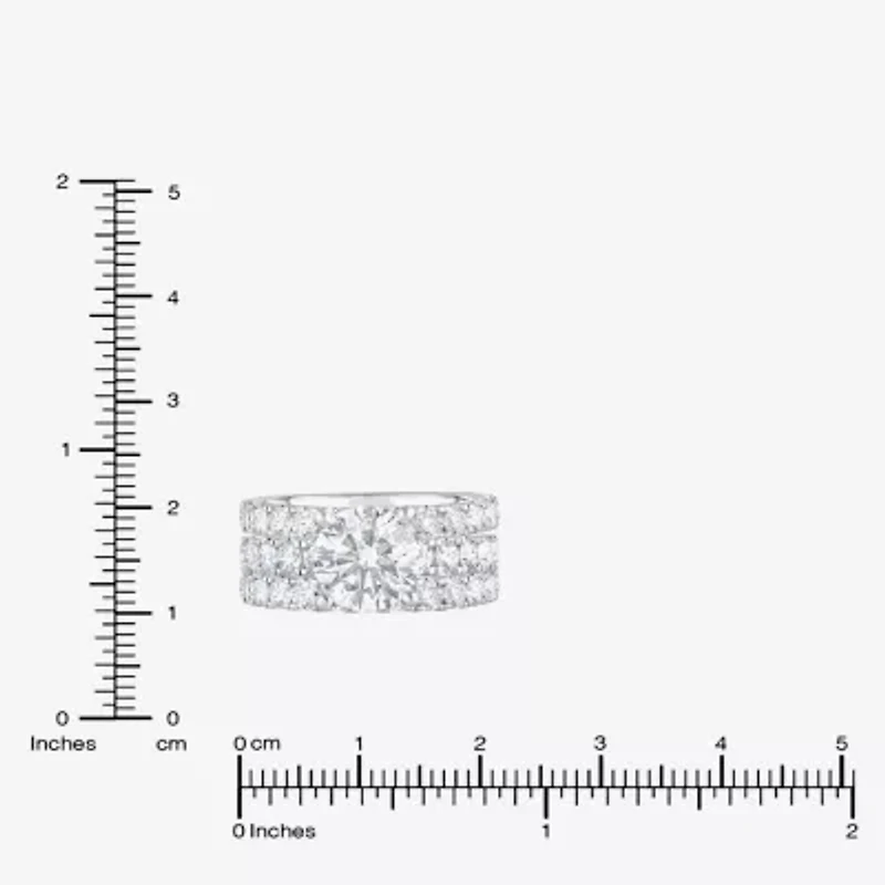 (F / Vs2) Womens 5 CT. T.W. Lab Grown White Diamond 14K Gold Round Side Stone Engagement Ring