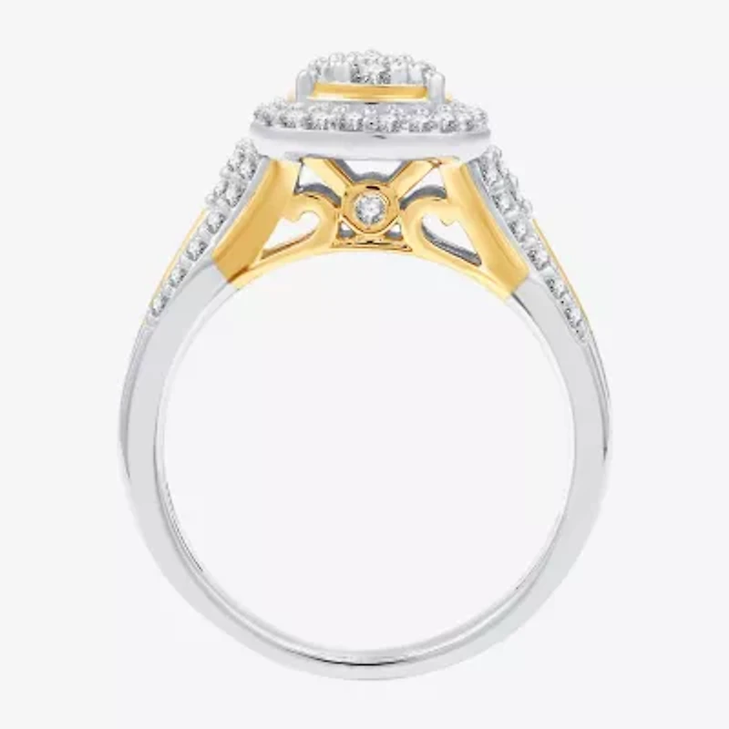 (H-I/I1) Womens 3/4 CT. T.W. Lab Grown White Diamond 14K Two Tone Gold Over Silver Pear Side Stone Halo Bridal Set