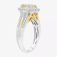 (H-I/I1) Womens 3/4 CT. T.W. Lab Grown White Diamond 14K Two Tone Gold Over Silver Pear Side Stone Halo Bridal Set