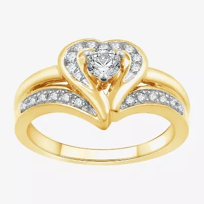 (H-I, I1) Womens 3/8 CT. T.W. Lab Grown White Diamond 14K Gold Over Silver Heart Engagement Ring