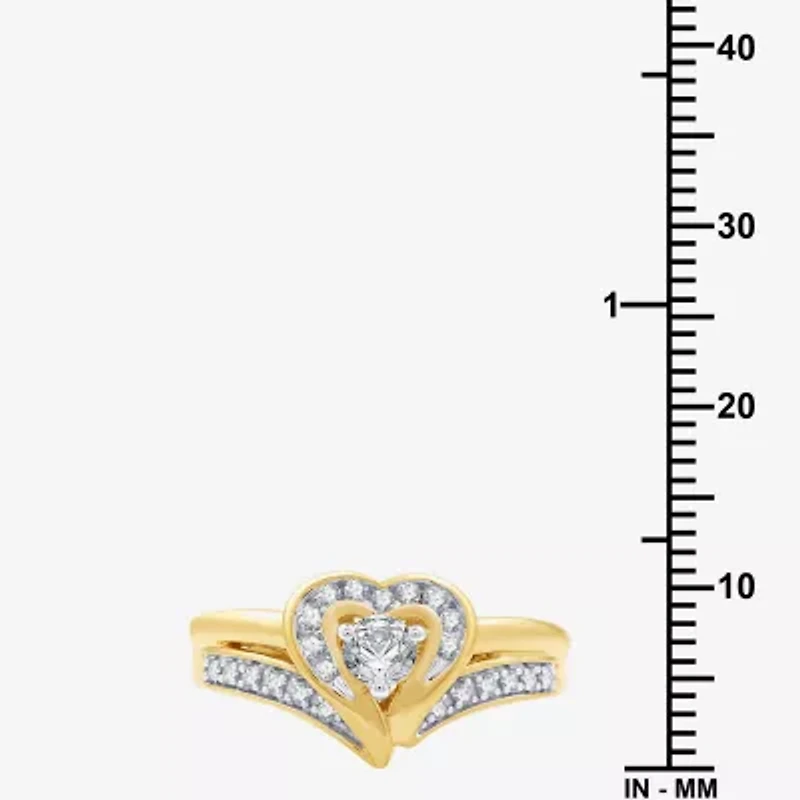 (H-I, I1) Womens 3/8 CT. T.W. Lab Grown White Diamond 14K Gold Over Silver Heart Engagement Ring
