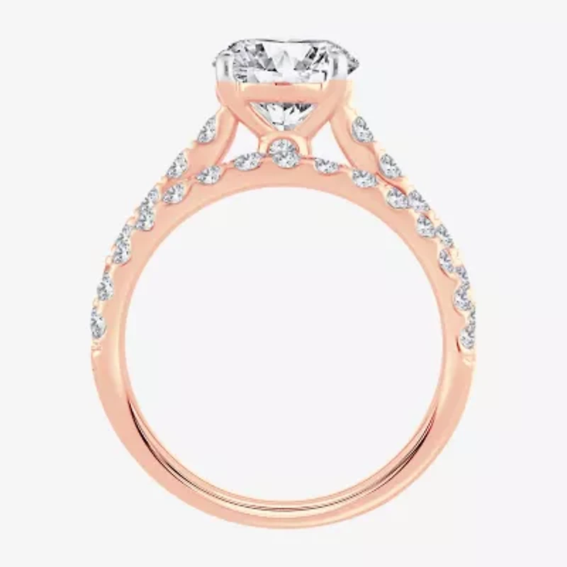 F-G/ Vs2-Si1) Womens / CT. T.W. Lab Grown White Diamond 14K Rose Gold Round Side Stone Bridal Set