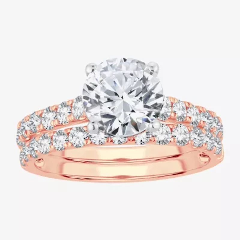 F-G/ Vs2-Si1) Womens / CT. T.W. Lab Grown White Diamond 14K Rose Gold Round Side Stone Bridal Set