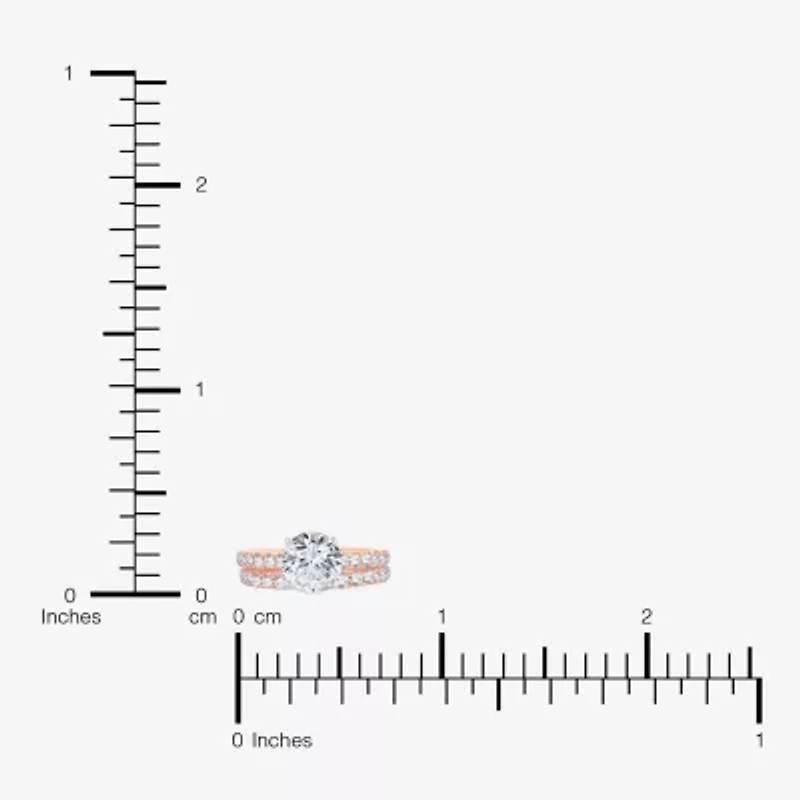 F-G/ Vs2-Si1) Womens / CT. T.W. Lab Grown White Diamond 14K Rose Gold Round Side Stone Bridal Set