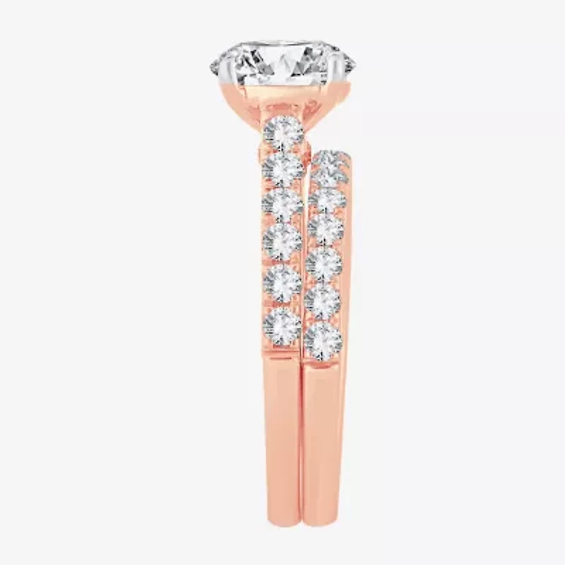 F-G/ Vs2-Si1) Womens / CT. T.W. Lab Grown White Diamond 14K Rose Gold Round Side Stone Bridal Set