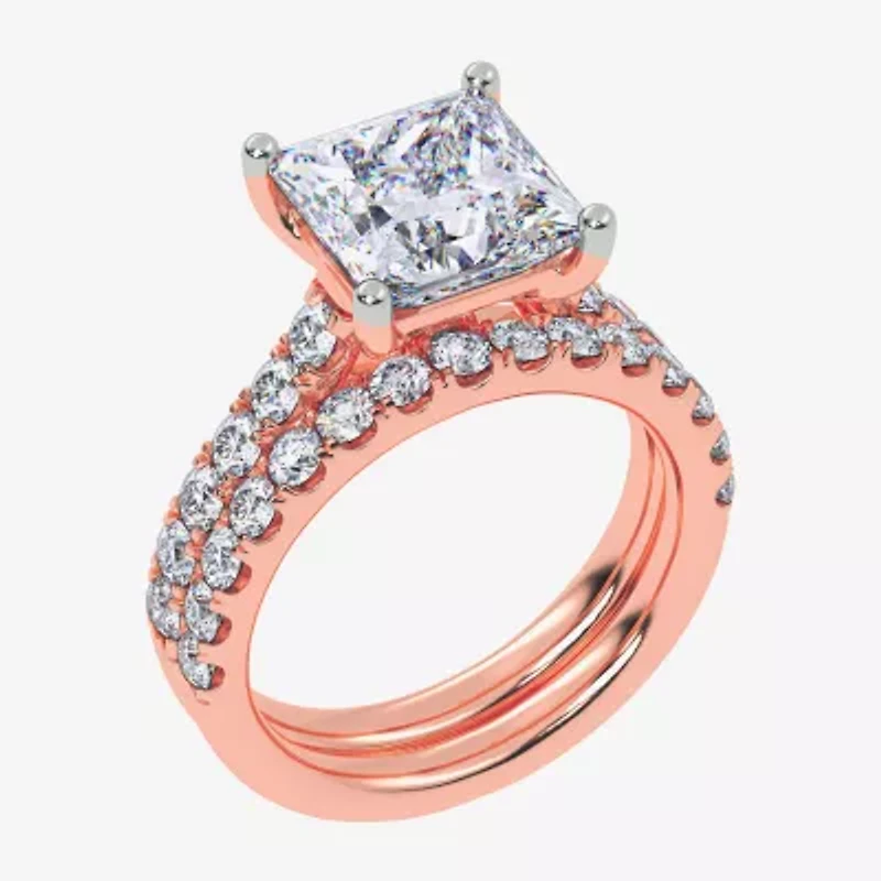 F-G/ Vs2-Si1) Womens / CT. T.W. Lab Grown White Diamond 14K Rose Gold Side Stone Bridal Set