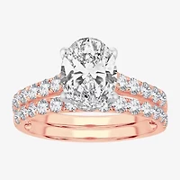 F-G/ Vs2-Si1) Womens CT. T.W. Lab Grown White Diamond 14K Rose Gold Oval Side Stone Bridal Set