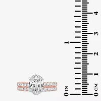 F-G/ Vs2-Si1) Womens CT. T.W. Lab Grown White Diamond 14K Rose Gold Oval Side Stone Bridal Set