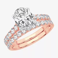 F-G/ Vs2-Si1) Womens CT. T.W. Lab Grown White Diamond 14K Rose Gold Oval Side Stone Bridal Set