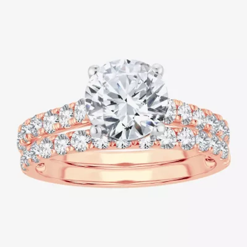 (F-G/ Vs2-Si1) Womens 4 CT. T.W. Lab Grown White Diamond 14K Rose Gold Round Side Stone Bridal Set