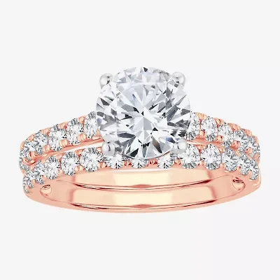 (F-G/ Vs2-Si1) Womens 4 CT. T.W. Lab Grown White Diamond 14K Rose Gold Round Side Stone Bridal Set