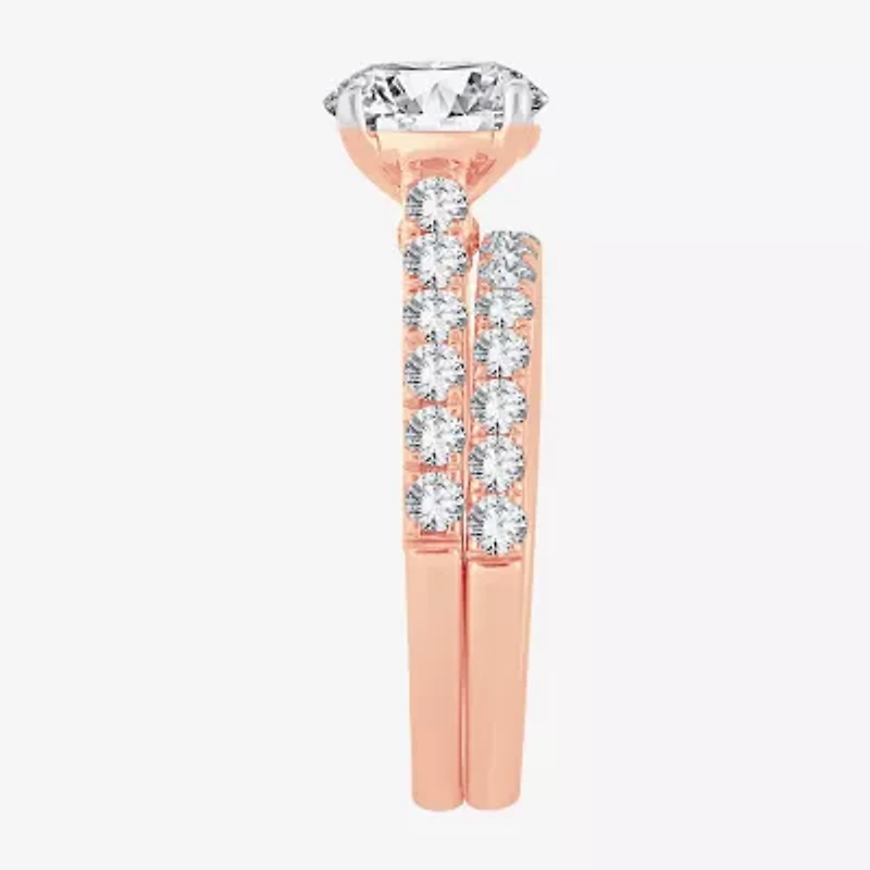 (F-G/ Vs2-Si1) Womens 4 CT. T.W. Lab Grown White Diamond 14K Rose Gold Round Side Stone Bridal Set