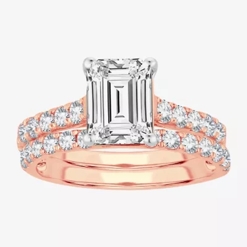 Signature By Modern Bride (F-G/ Vs2-Si1) Womens 4 CT. T.W. Lab Grown White Diamond 14K Rose Gold Side Stone Bridal Set