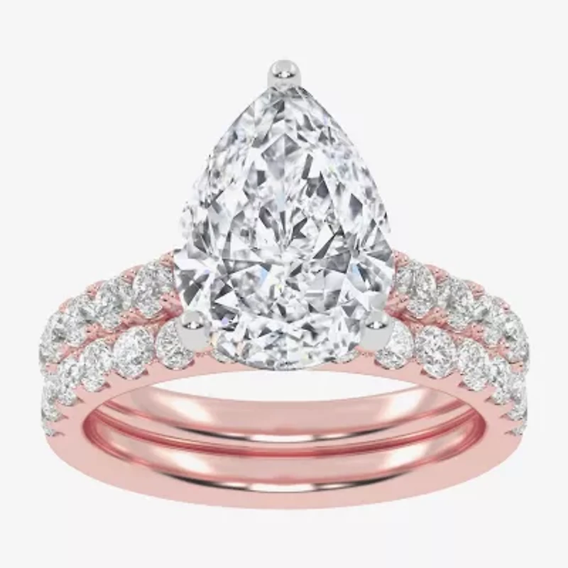 F-G/ Vs2-Si1) Womens CT. T.W. Lab Grown White Diamond 14K Rose Gold Pear Side Stone Bridal Set