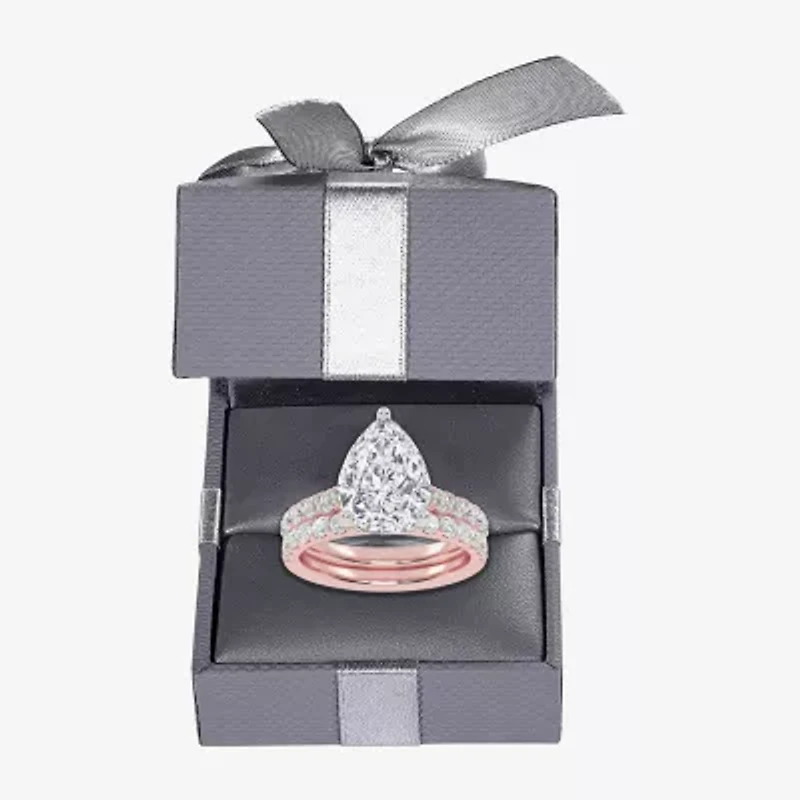 F-G/ Vs2-Si1) Womens CT. T.W. Lab Grown White Diamond 14K Rose Gold Pear Side Stone Bridal Set