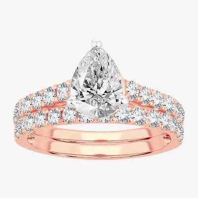 Signature By Modern Bride (F-G/ Vs2-Si1) Womens 2 1/2 CT. T.W. Lab Grown White Diamond 14K Rose Gold Pear Side Stone Bridal Set