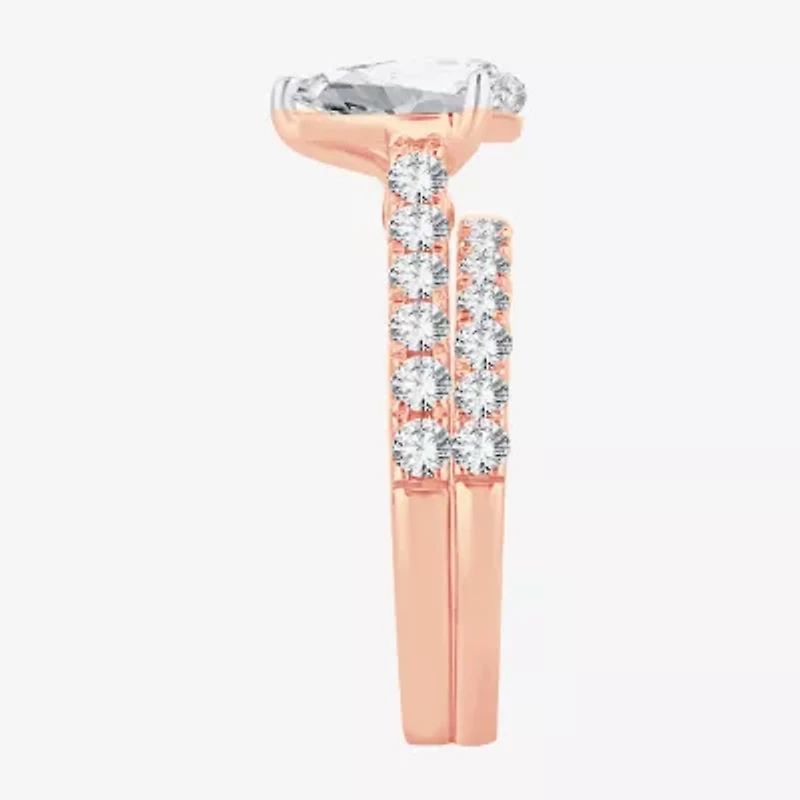 Signature By Modern Bride (F-G/ Vs2-Si1) Womens 2 1/2 CT. T.W. Lab Grown White Diamond 14K Rose Gold Pear Side Stone Bridal Set