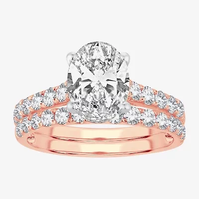(F-G/ Vs2-Si1) Womens 4 CT. T.W. Lab Grown White Diamond 14K Rose Gold Oval Side Stone Bridal Set