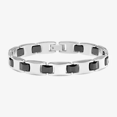 Mens Tungsten Solid Round 9 Inch Link Bracelet