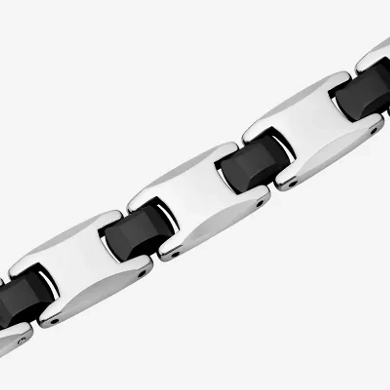 Mens Tungsten Solid Round 9 Inch Link Bracelet