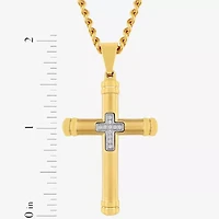 Mens Genuine White Diamond Stainless Steel Cross Rectangular Pendant