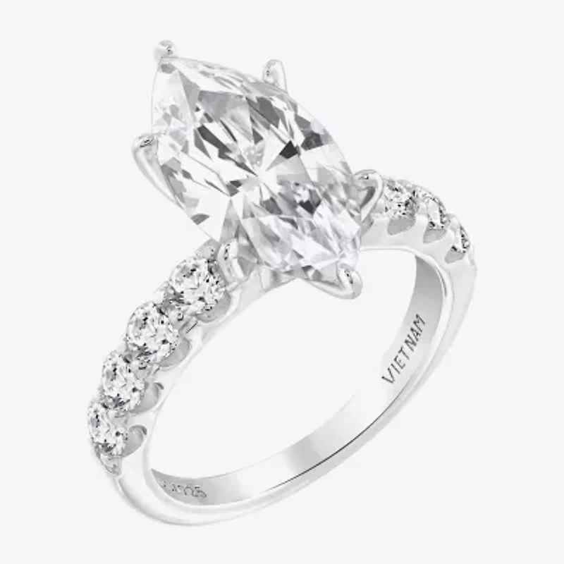 Diamonart Womens Cubic Zirconia Sterling Silver Marquise Side Stone Cocktail Ring