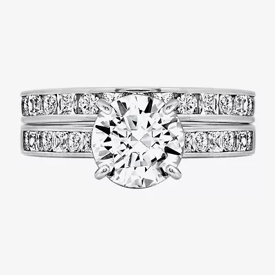Diamonart Womens Cubic Zirconia Sterling Silver Round Side Stone Engagement Ring