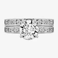 Diamonart Womens Cubic Zirconia Sterling Silver Round Side Stone Engagement Ring