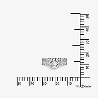 Diamonart Womens Cubic Zirconia Sterling Silver Round Side Stone Engagement Ring