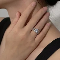 Diamonart Womens Cubic Zirconia Sterling Silver Round Side Stone Engagement Ring