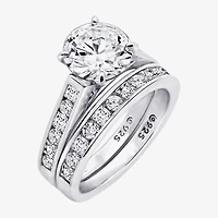 Diamonart Womens Cubic Zirconia Sterling Silver Round Side Stone Engagement Ring