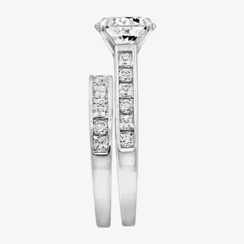 Diamonart Womens Cubic Zirconia Sterling Silver Round Side Stone Engagement Ring