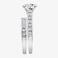Diamonart Womens Cubic Zirconia Sterling Silver Round Side Stone Engagement Ring