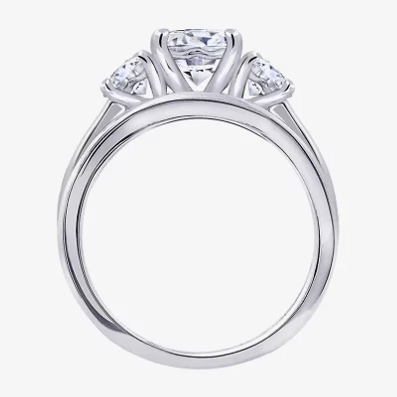 Diamonart Womens Cubic Zirconia Sterling Silver Round 3-Stone Engagement Ring