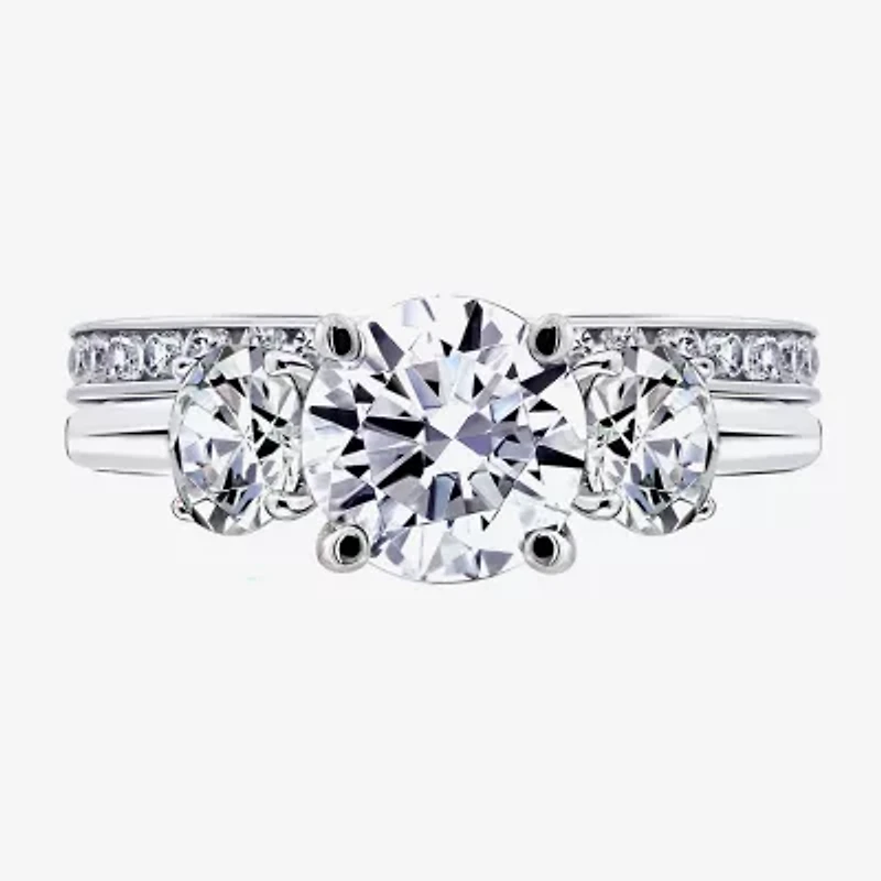 Diamonart Womens Cubic Zirconia Sterling Silver Round 3-Stone Engagement Ring