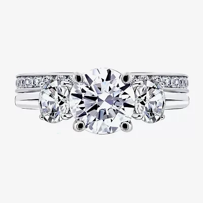 Diamonart Womens Cubic Zirconia Sterling Silver Round 3-Stone Engagement Ring