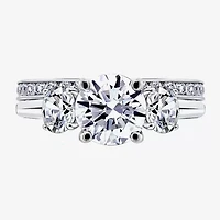 Diamonart Womens Cubic Zirconia Sterling Silver Round 3-Stone Engagement Ring