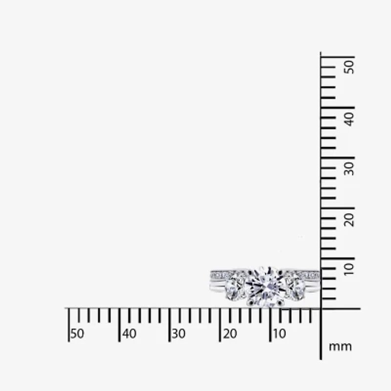 Diamonart Womens Cubic Zirconia Sterling Silver Round 3-Stone Engagement Ring