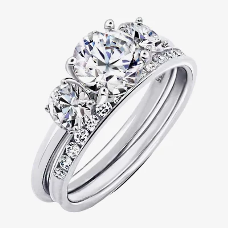 Diamonart Womens Cubic Zirconia Sterling Silver Round 3-Stone Engagement Ring