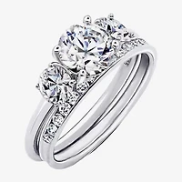 Diamonart Womens Cubic Zirconia Sterling Silver Round 3-Stone Engagement Ring