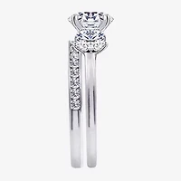 Diamonart Womens Cubic Zirconia Sterling Silver Round 3-Stone Engagement Ring