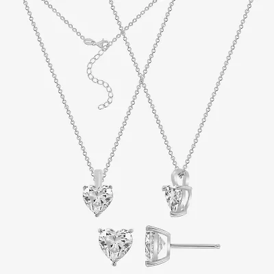 Diamonart Womens Cubic Zirconia Sterling Silver Heart 2-pc. Jewelry Set