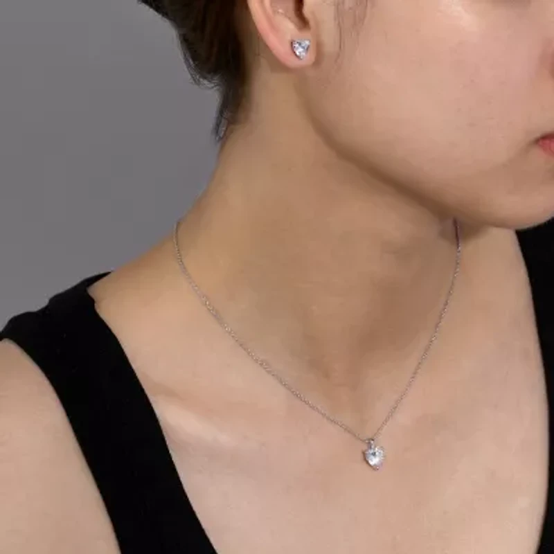 Diamonart Womens Cubic Zirconia Sterling Silver Heart 2-pc. Jewelry Set